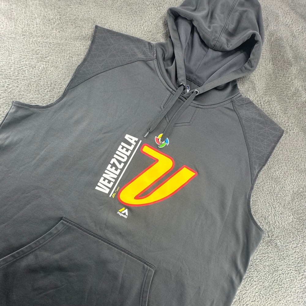 Majestic‎ Venezuela WBC Sleeveless Hoodie Mens XL Gray Excellent Baseball Vest